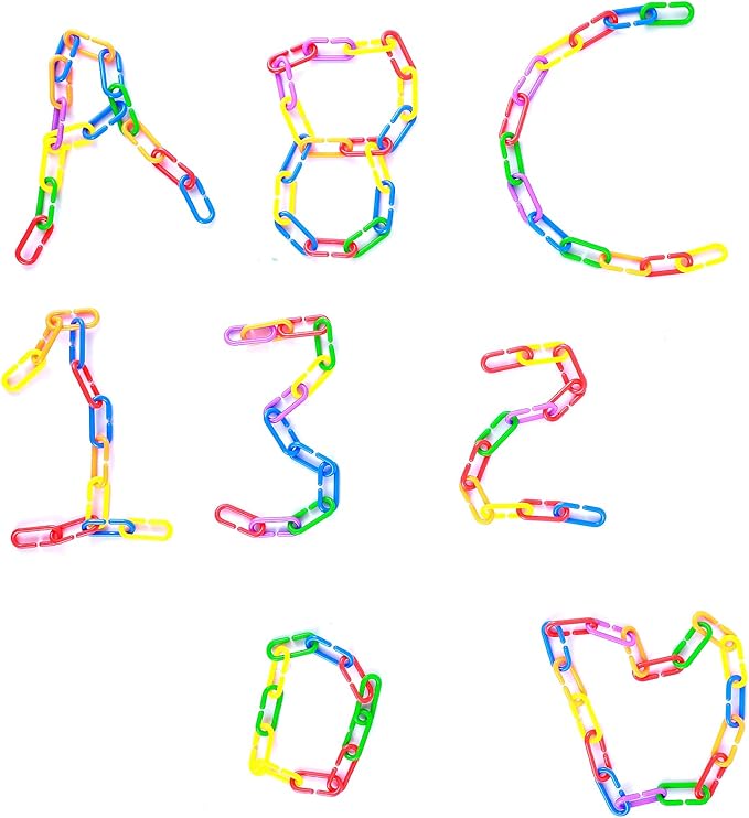 590 Pcs C-Type Plastic Chain Links, Rainbow Plastic Chain Links & Toys - Interlocking C-Clip Bird Cage Accessories for Parakeets, Sugar Gliders, Small Pets (Climbing/Swinging Toys)