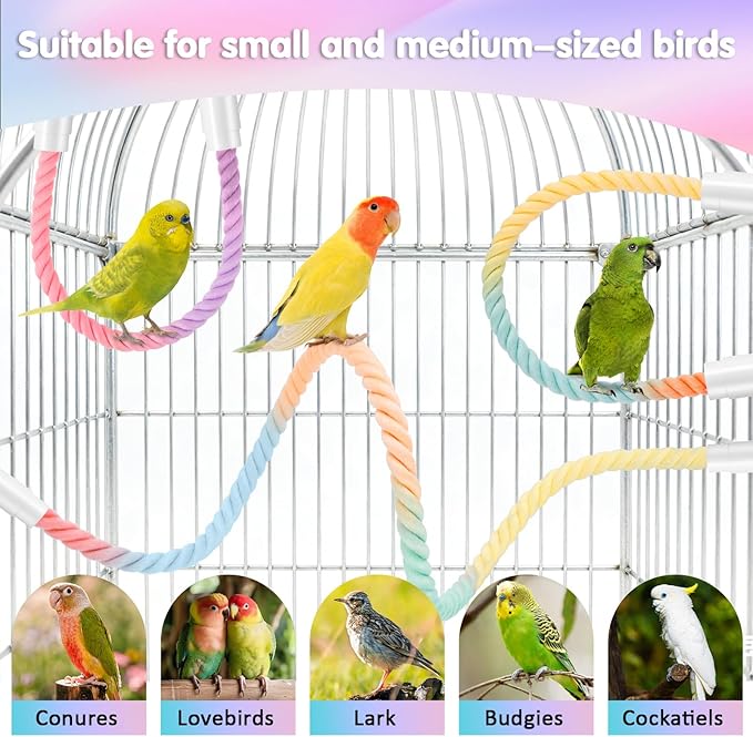 4 Pcs Bird Cage Rope, 31.1” & 16.54” Bird Perches for Cage, Used as Bendable Climbing Ropes for Parrots, Parakeets, Cockatiels, Lovebirds, Budgies, Interactive Birds Cages Accessories