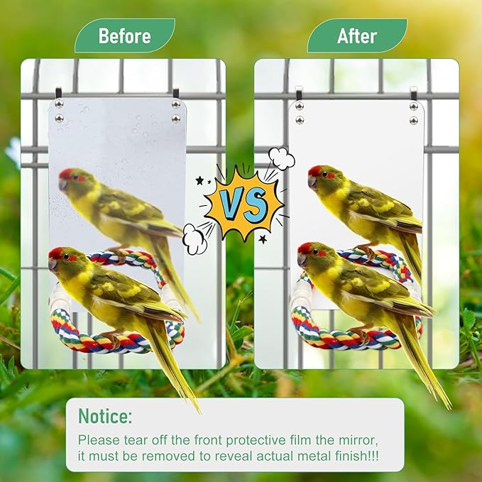 9.4‘’ Bird Mirror for Cage, Coolrunner Bird Parrot Mirror with Rope for Cockatiel Conures, Lovebirds, Parrot, Canaries, and Budgies