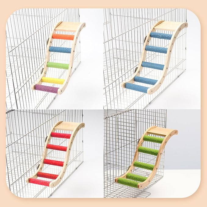 Nature Wooden Bird Ladder Pet Parrots Climb Bridge Exercise Stands for Parakeet Climbing Chewing Bridge Bird Cage Accessories for Cockatiel Parakeet Lovebirds Budgie (Blue)