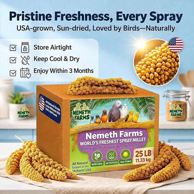Nemeth Farms Spray Millet for Birds - Natural Non-GMO Millet Treat for Parakeets, Cockatiels & Parrots - 25 lb