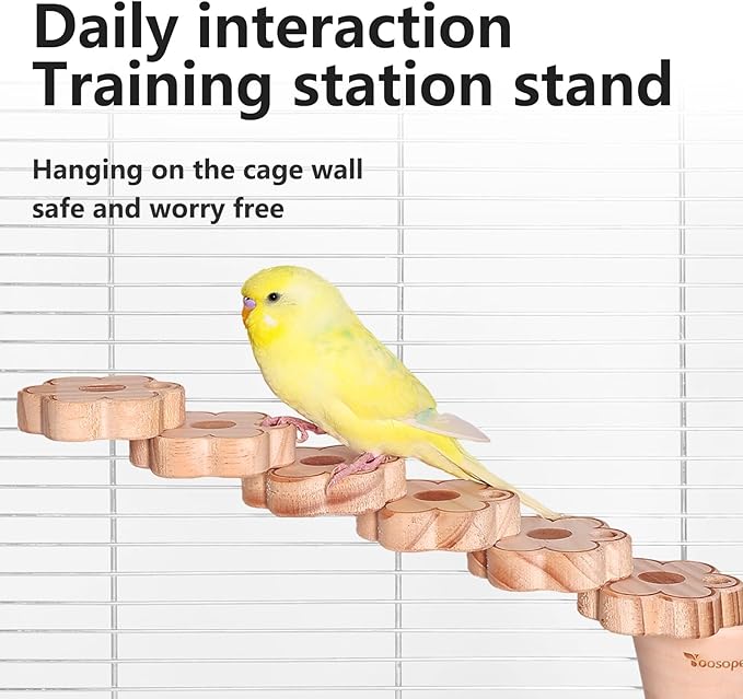 Natural Wood Bird Ladder Perch Toy - Chewable Safe Parrot Climbing Toy for Cockatiel, Finch & Other Small to Medium Birds, Bird Cage Accessories with Easy Screw Installation (Floral Pattern)