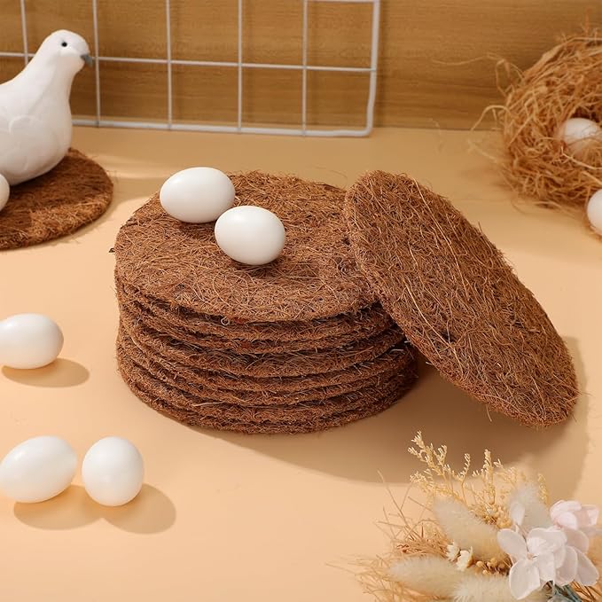 POPETPOP 10 Pcs Bird Nesting Pads, Coconut Palm Silk Pigeon Nest Mat, Bird Nesting Material, Parrots Nesting Box Pads for Pet Parakeet Breeding Hatching, Pigeon Supplies