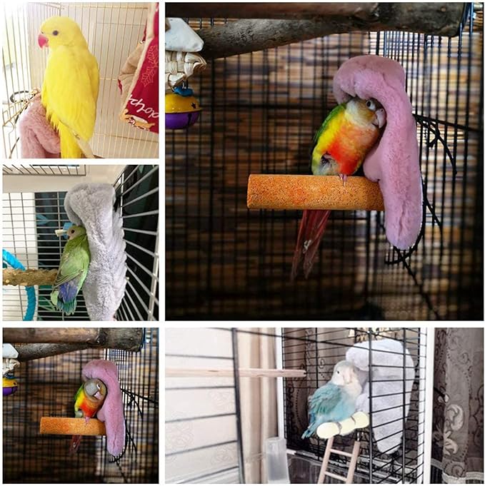 Bird Buddy, Corner Fleece Bird Blanket, Cozy Bird Bed Warmer Parrot House for Cage, Cuddle Nest Hanging Toy for Lovebirds, Parakeet,Gray 12 * 15Cm