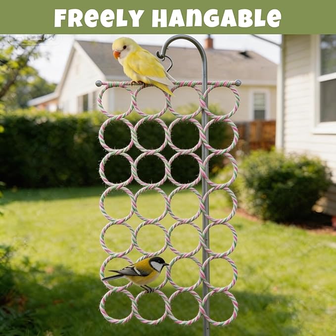 2 Pack Hanging Bird Climbing Rope Net, Parrot Swing Toy, Bird Ladder Bridge for Cage Accessories, Suitable for Parakeet, Cockatiel, Conure, Lovebird