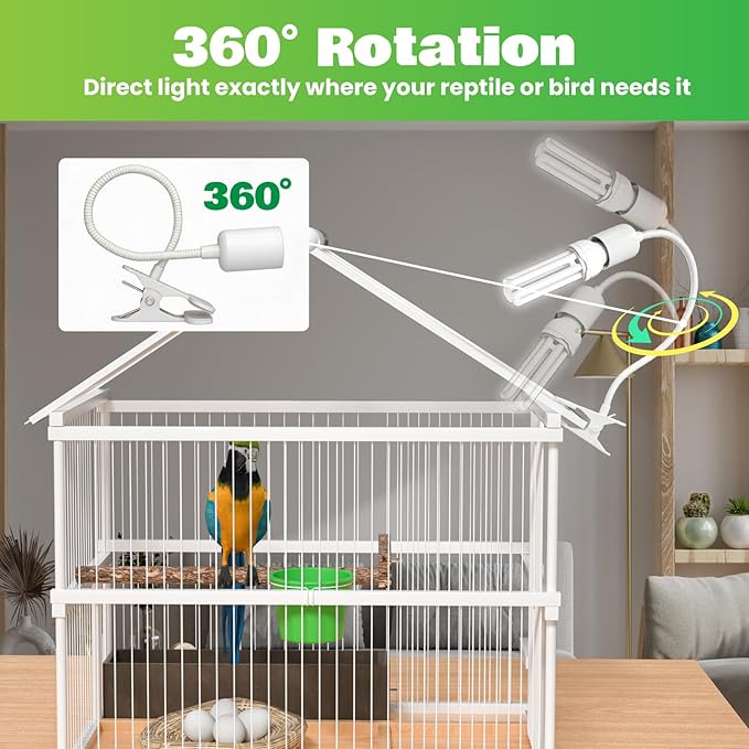 GlowUp UVB 2.4 Bird Cage Lighting Combo Kit, Bird Light for Captive Birds, 360° Rotatable Clip Lamp with 20W UVB 2.4 Compact Fluorescent Light Bulb