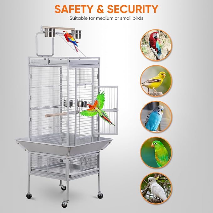 Nova Microdermabrasion 61 Inches Large Bird Cage Play Top Parrot Cockatiel Parakeet Chinchilla Macaw Cockatoo Cage W/Stand Perch Pet Supplies, White
