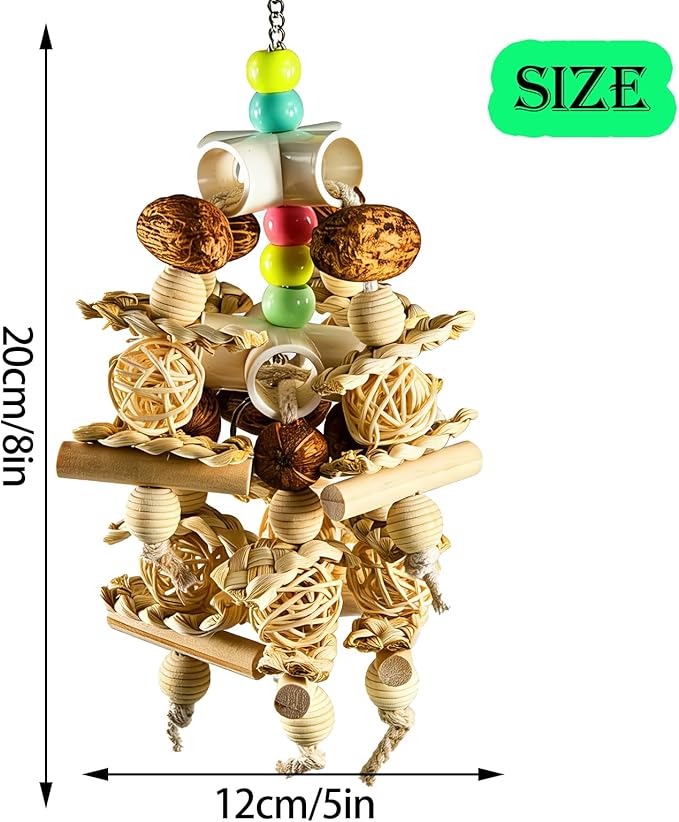 Natural Wooden Parrot Toy - Safe Bird Chewing Toy for Parakeets, Cockatiels, Conures, and Small to Medium Parrots