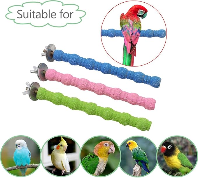 kathson 5 PCS Bird Perch Parrot Stand Cage Accessories Natural Wooden Stick Paw Grinding Rough-surfaced Chew Toy for Cockatiels,Cockatoo,Lorikeet,Conure,Parakeet (Random Color,6.29inch)