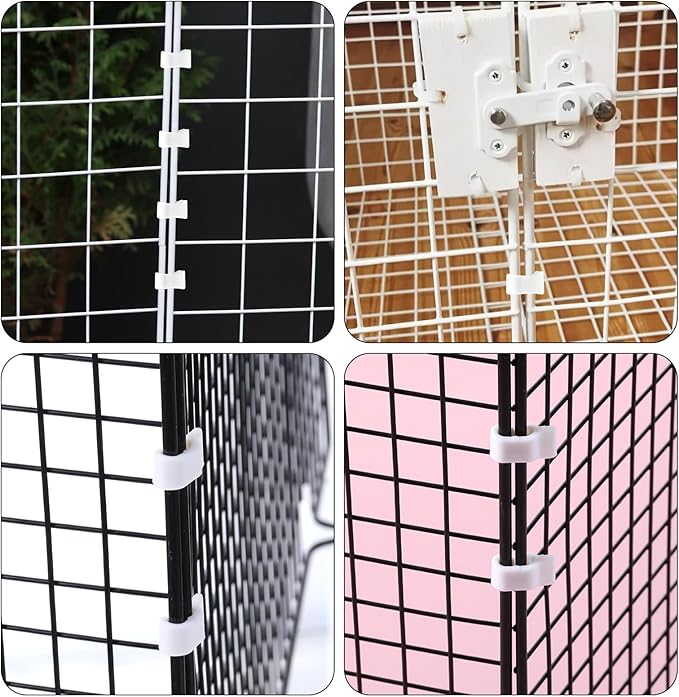 52 Pcs Wire Cage Clips Detachable Pet Cage Door Clip Cat Cages Door Latch Buckle Snap on Plastic Lock Snap Cat Fence White Rabbit Cages Connector Clamp for DIY Assembly Kitten Puppy Chicken Dog