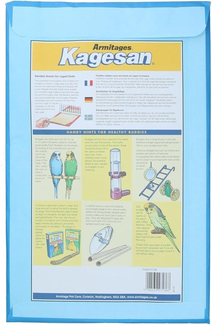 AB Tools 24 Sanded Sheets Sandpaper Cage Lining Budgies Caged Birds 25x40cm