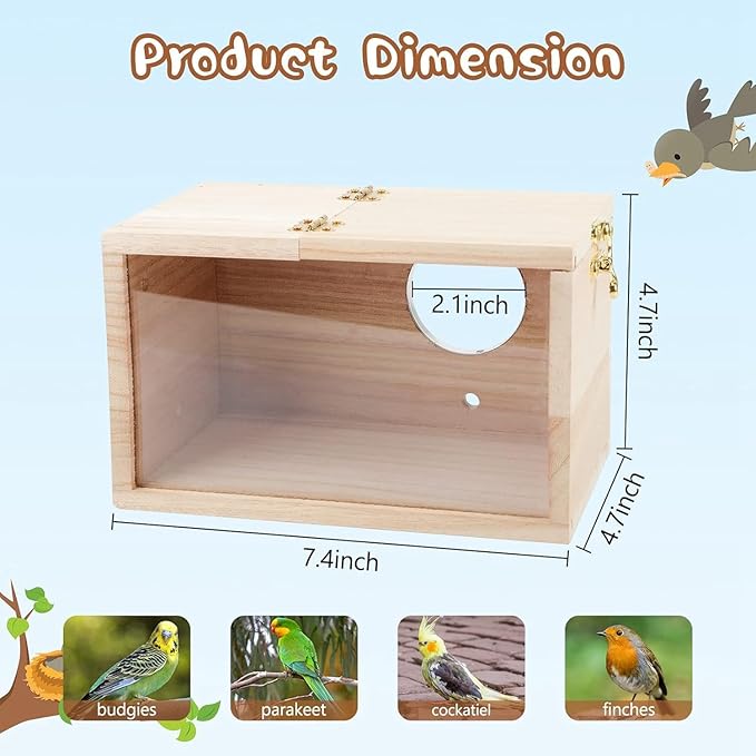 1 Piece Transparent Bird House Cage Wood Breeding Box for Parrot Parakeet Cockatiel Lovebirds