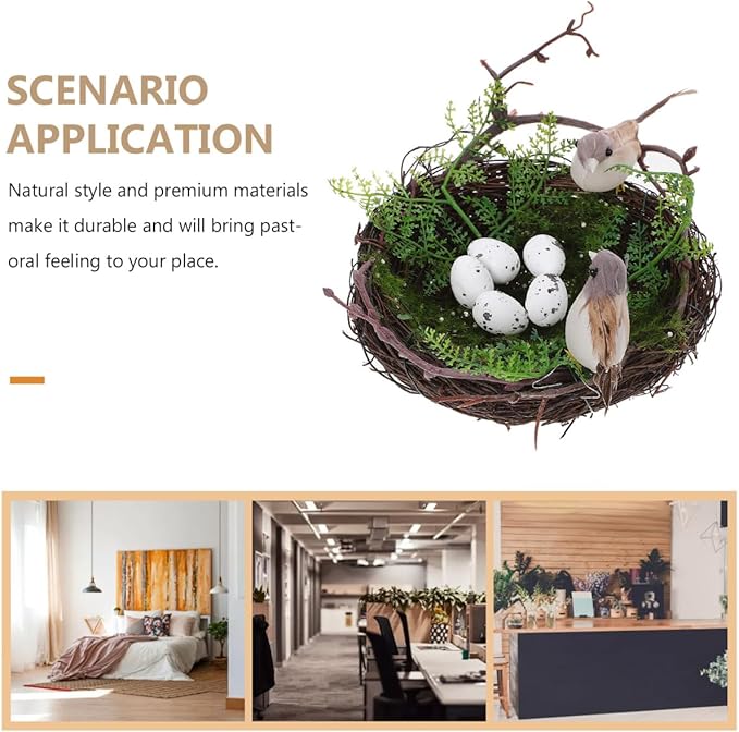 Hemoton 6" Bird's Nest with 5 Artificial Foam Eggs, Natural Swallow Rattan Birds Nests for Crafts, Natural Easter Decorations for Home Garden Party, Nido De Pajaros