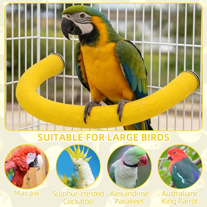 Rypet U Shape Parrot Perch Stand Toy for Paw Grinding Clean Stick Exercise, Rough-Surfaced Quartz Bird Perch Standing Cage Accessories for for Small Parakeets Cockatiels Conures Macaws (Yellow L)