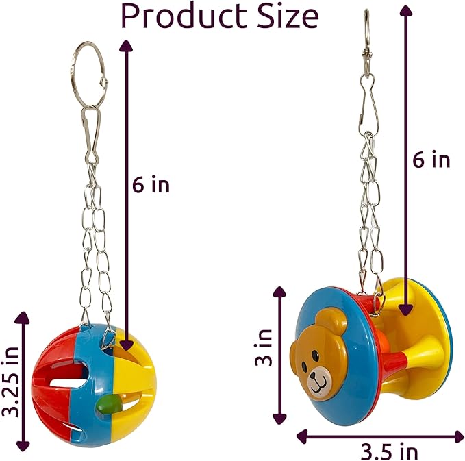 SIMENA Parrot Ball Toy with Bell, Cage Hanging Accessories for Medium to Large Birds, Interactive Toys for Birds, Cat Ball Toy(Set of 3)