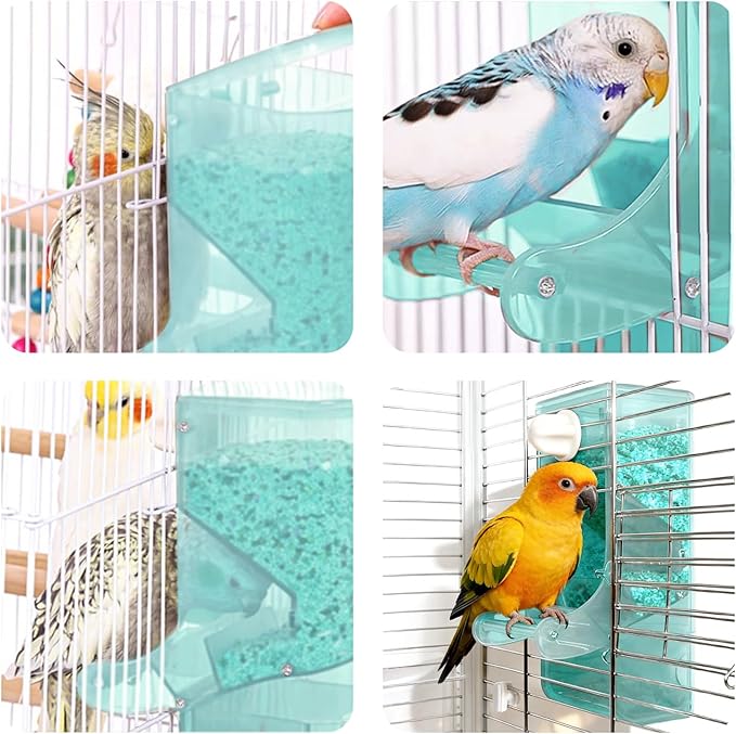 AOTU Automatic Bird Feeder for Cage Crack-Resistant Plastic Parakeet Cage Accessories No Mess Bird Cage Seed Catcher for Small Medium Birds Parrots Cockatiels Parakeets Conures Canaries (Light Green)