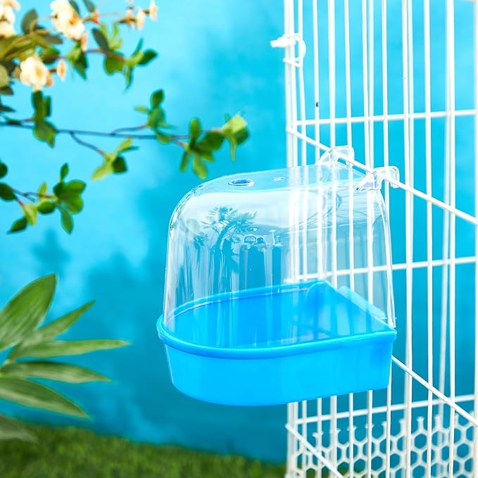 Honeydak 3 Pieces Clear Bird Bath for Cage Parakeet Bird Cage Accessories Hanging Bath Box Parrot Bathing Tub with View for Cockatiel Conure Canary Budgies Parrots(Vivid Color)