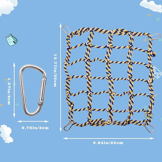 2 Pack Large Colorful Bird Rope Net, 14 10 Inches Rat Climbing Net, Pet Hanging Hammock, Bird Ladder Bridge, Small Animal Net Toy, Cage Accessories for Rat, Hamster, Bird, Ferret