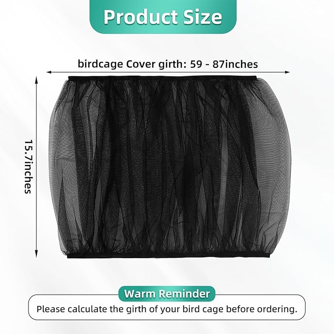 Bird Cage Seed Catcher, Seed Catcher Guard Net Cover, Parrot Nylon Mesh Net Cover, Universal Soft Airy Cage Net Stretchy Skirt for Round Square Cages (Solid-Black, 15.7" x87")