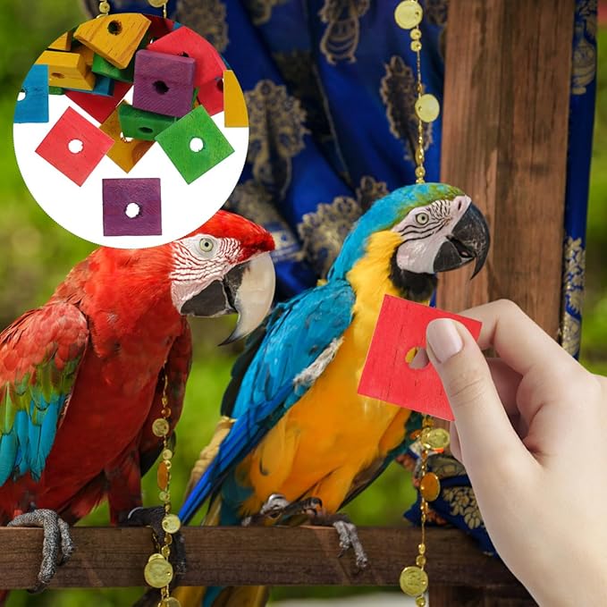 NOLITOY Bird Toys: 100 Pcs Wooden Blocks, Parrot Chew Toys Beak Trim Foot Craft Cage Parts DIY Shredding Playing for Macaw Conure African Grey Indoor Gift for Bird Lovers (Mixed Colors)
