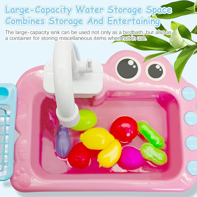 PINVNBY Bird Bath Tub with Automatic Watering Faucet Parakeet Bath Bowl Budgie Shower for Cockatiels Conures Lovebirds and Other Small Medium Birds Shower (Pink