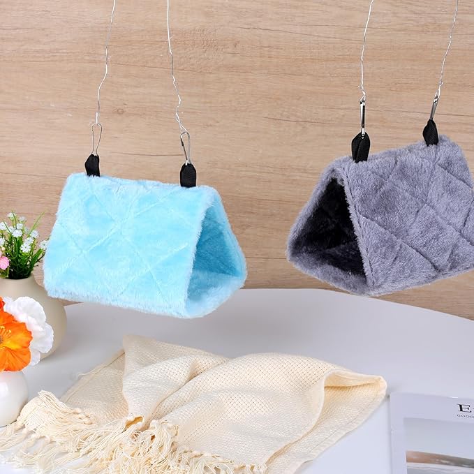 2 PCS Warm Bird Nest House, Bird Bed for Cage Accessories Hanging Hammock House Plush Snuggle Hideaway Cave Bed Tent for Pet Parrot, Parakeets, Cockatiels, Lovebirds, Macaw, Budgies (Blue, Grey)