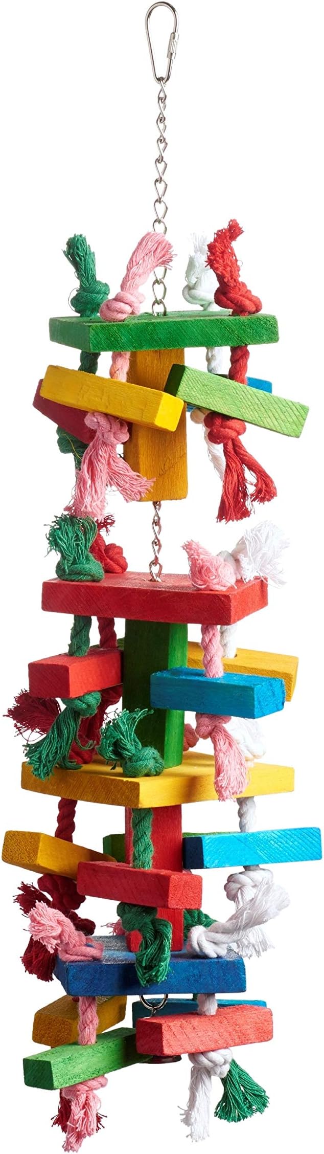 Prevue Pet Products Sound & Movement Bodacious Bites Tower Bird Toy - Hanging Cage Accessories for Medium to Large Birds, with Hardwood & Rope for Beak and Foot Exercise, Mental Stimulation, & Play
