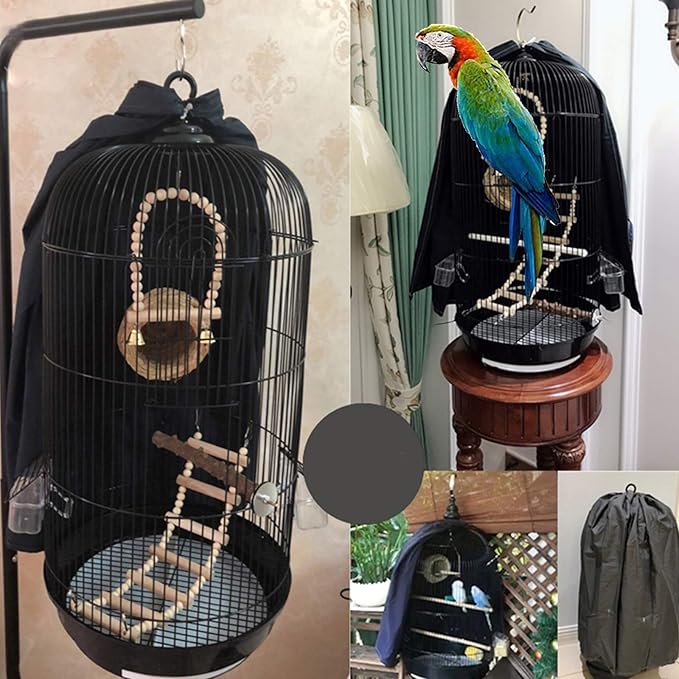 Round Dome Top Bird Cage Cover Shield Birdcage Cover Thicken Nylon Pet Parrot Cage Cover Good Night Cover Black-Out Birdcage Cover Washable Birds Cage Seed Catcher Cover