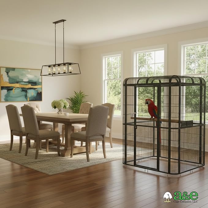 A&E Cage Co Walk-in Bird Aviary 62"x62"x79" Large Parrot Cage with Locking Door, 3 Swing-Out Feeder Doors, SS Bowls & Durable Powder Coated Finish for African Grey, Amazon, Pionus & Cockatoo