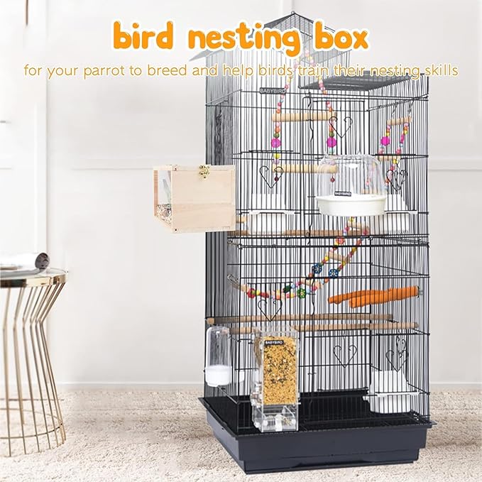 Natural Wood Nesting Box for Parakeet Birds Transparent Design Breeding Box with Perch Wood Bird Cage House for Cockatiel Lovebirds Budgie Finch Parrotlets Canary (Medium)