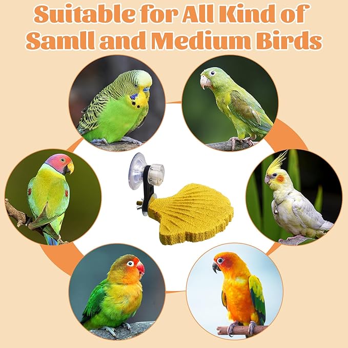 3PCS Bird Beak Grinding Stone with Suction Cups for Small Birds Foot Claws Trimmer Bird Stand Platform Parakeet Cage Perch Parrot Cage Accessories for Indoor Window Viewing (Yellow)