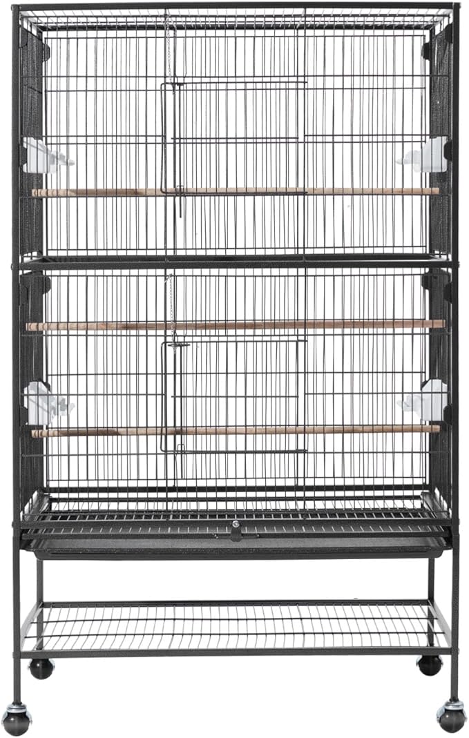 VEVOR Bird Cage, 31.5 x 20.5 x 52 inch, Flat Top, Wrought Iron Bird Flight Cage with Perches, Slide-Out Tray and Plastic Feeders, Casters, for Parrot, Blue Tit, Cockatiel, Canary, and Monk Parakeet