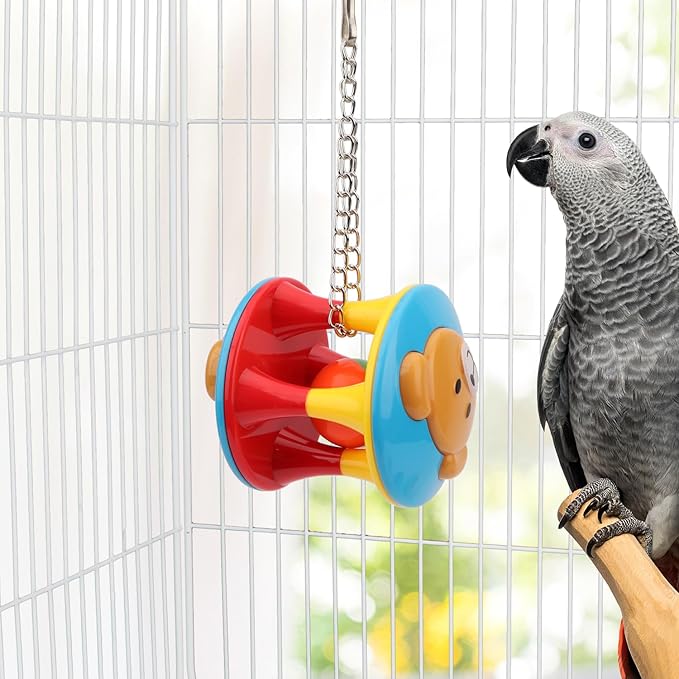 Hypeety Parrot Colorful Ball Toys with Bell Cage Hanging Chewing String for Parakeet Conure Cockatiel Small Medium Birds (A)