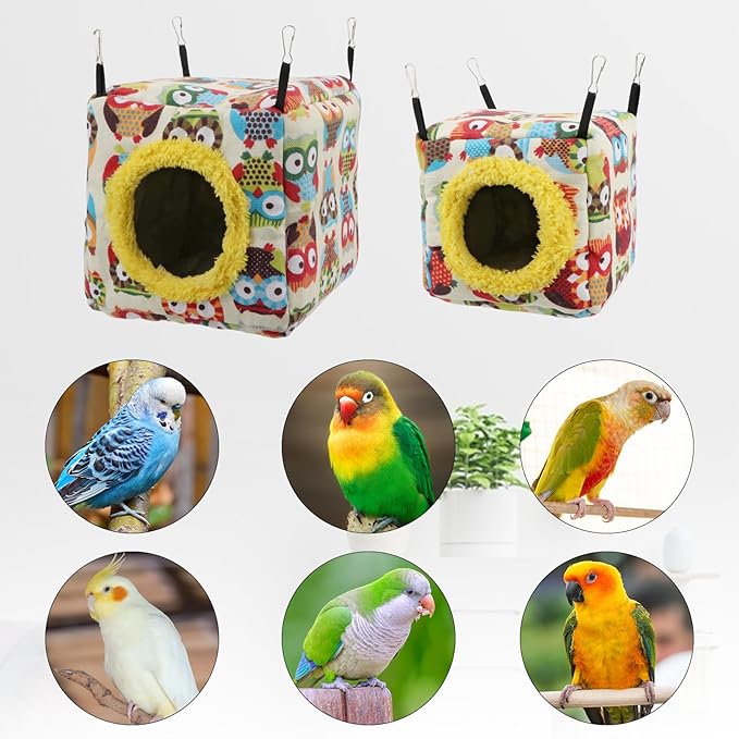 Hypeety Bird Hammock Nest House Parakeet Toys Hanging Warm Bird Nest for Parrot Hamster Small Animal Hanging Bed Bird Cage Accessories (M, Yellow)
