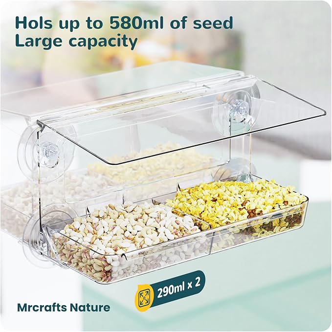 MrCrafts Nature Window Bird Feeder with Strong Suction Cups, Clear Window Bird feedersfor Viewing, Cardinal Bird Feeders for Outside, Unique Gift