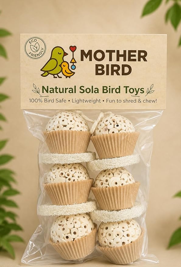 Shred & Destroy Natural Bird Toy - Double Texture Soft & Crunchy - Sola Ball and Loofah Plant - Medium Birds - Cockatiels, Conures - 2 Pack