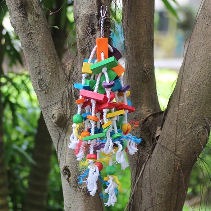KINTOR Bird Chewing Toy for Large Medium Parrot Cage Bite Toys for African Grey Macaws Cockatoos Eclectus Amazon Parrots (Waterfall-Big)