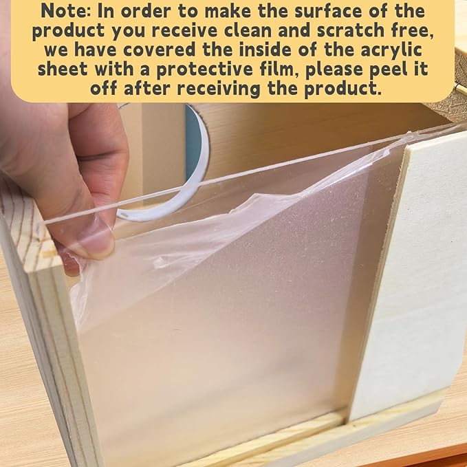 PINVNBY Parakeet Nesting Box, Detachable Board Acrylic Bird House for Cage with Coconut Fiber, Natural Wood Breeding Box for Cockatiel Budgie Lovebirds Conure Finch Parrot (M: 9.8 * 5.3 * 5.3 inch)