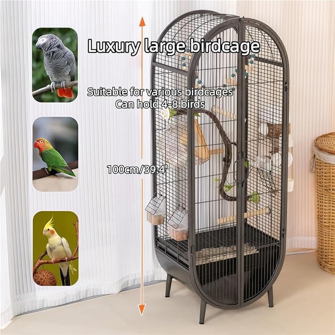 39.4-Inch Large Metal Bird Cage, Luxury Birdcage with Double Doors & Accessories, Freestanding Parrot Cage for Lovebirds, Cockatiels, Grey Parrots(White)