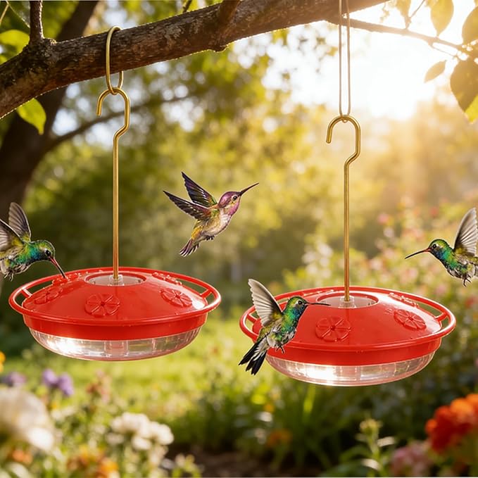 2 Pack Hummingbird Feeders for Outdoors, 5 Feeder Ports and Brush, Prevent Ants and Leaks Easy to Clean & Fill Perfect for Hanging On The Tree Yard