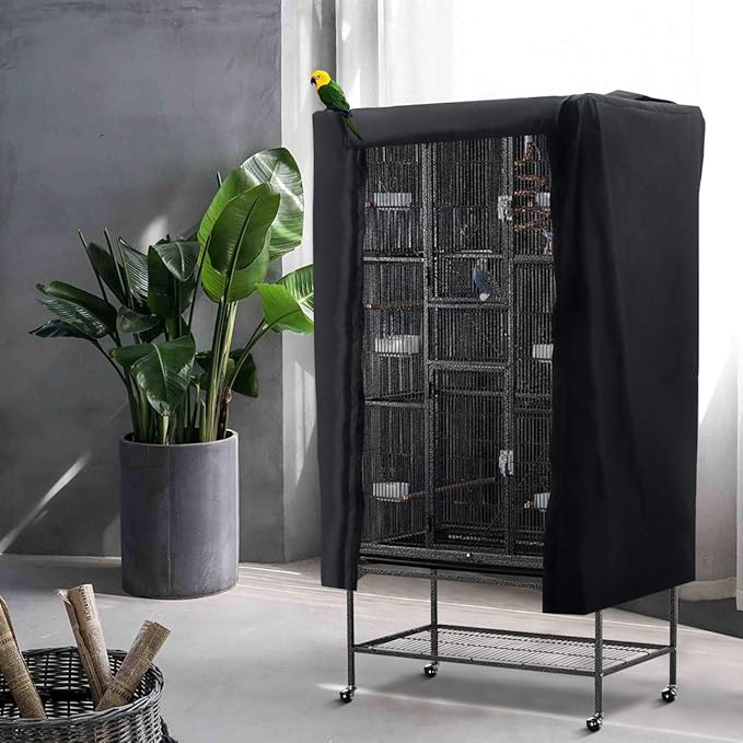 Bird Cage Covers for Night Large Birdcage Protection Blackout Breathable Washable Waterproof Material Universal Fit Black