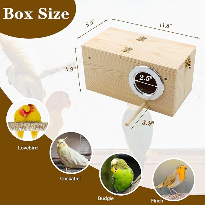 Large Parakeet Nesting Box,Transparent Parrot Breeding Box with Detachable Wooden Board Acrylic Visible Bird Cage House with Perch for Cockatiel Conure Budgie Lovebird Finch