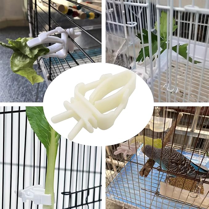 6pcs White Plastic Bird Food Clips for Cage Feeding