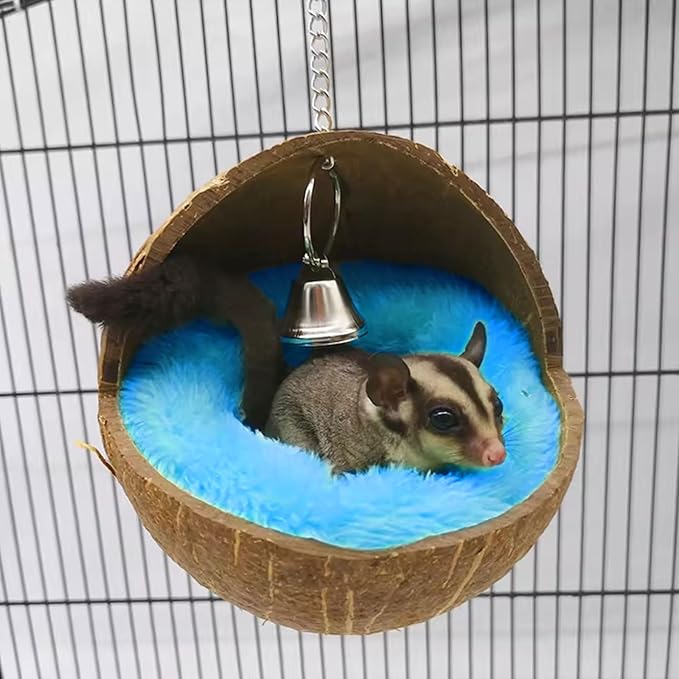 Natural Coconut Shell Bird Nest,1PC Parrot Snuggle Hut Bird Nest House,Hanging Budgie Tent Beds Resting Place for Conure Cockatiel Budgies Lovebird Parakeets Hamster Squirrel Rat Gerbil Mice