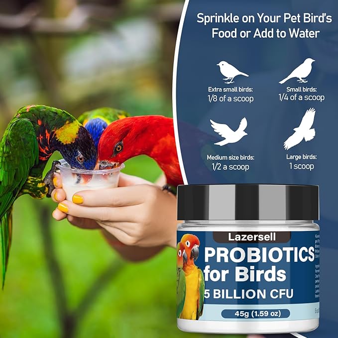 Probiotics for Birds Avian Probiotics Dietary Supplement for Parrots - Bird Probiotic Powder Supplement All-Natural Digestive System Formula (1.59 OZ)