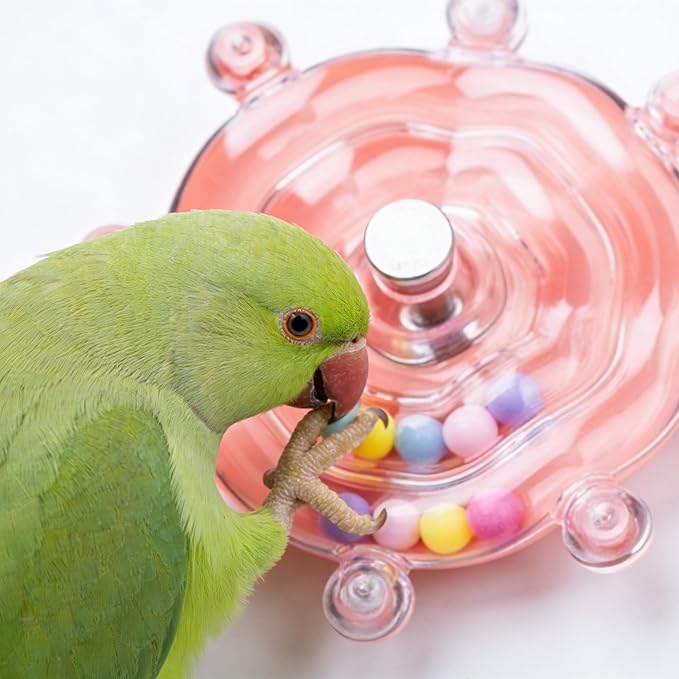 Spinning Bird-Toys Bird Cage Toys & Bird Perch Parrot-Parakeet Budgie Cockatiel Conure Macaw Chicken Parrot Enrichment Cage Accessories Small Animal Chewing Toy (Pink Wheel)