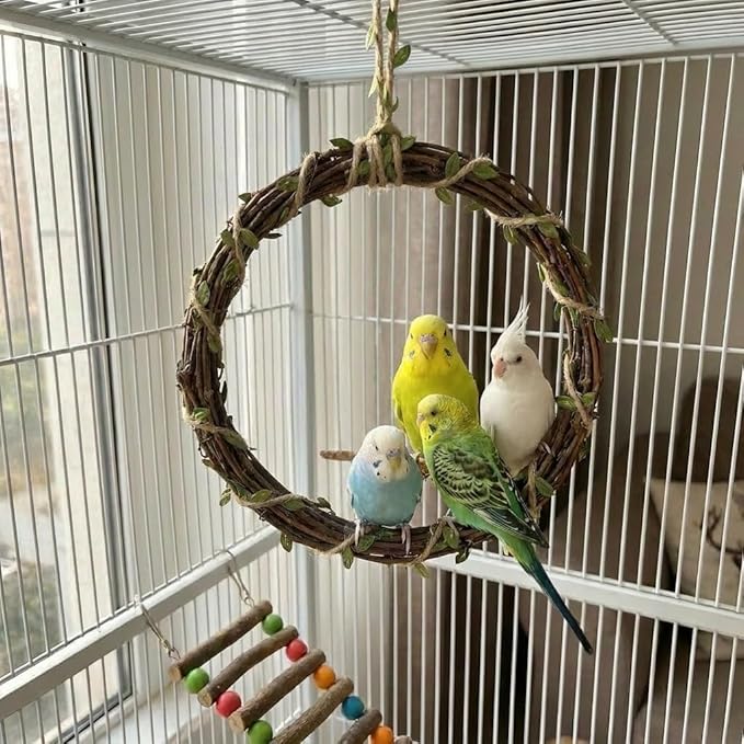 2-Pack Bird Woven Vine Swing Toys, Parrot Standing Climbing Perch,Bird Cage Toys for Budgerigar, Parakeet, Conure, Cockatiel, Mynah, Love Birds, Finches and Other Small to Medium Birds