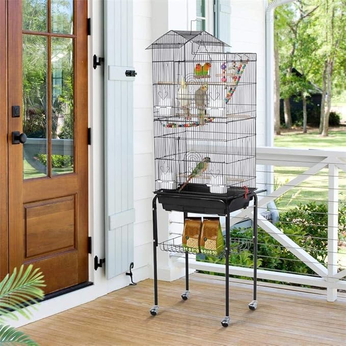 Topeakmart Medium Parakeet Bird Cage for 3 Birds with Wooden Perches and Detachable Stand