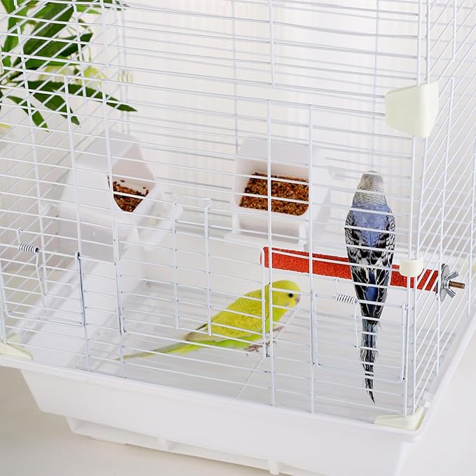 IBWell 2 Pack Bird Water Bowl Clear Bird Food Container Bird Cage Feeder No Mess Bird Feeder for Cage Parakeet Feeder with Perch, white