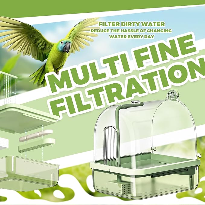 Parrot Bathtub, Bird Shower Bath, Hanging Bird Bath for Cage, Automatic Bird Bath Shower for Cage, Indoor Cage Accessories for Parakeets, Budgies, Cockatiels, Conure, Lovebird, Green A